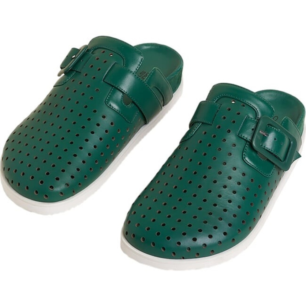 Charlotte Stone Porter Leather Slides in Juniper